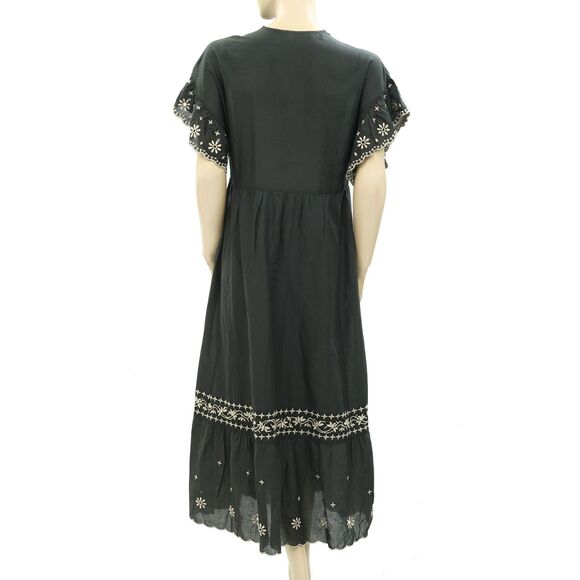 Odd Molly Kathleen Midi Dress Floral Embroidered Kimono Eyelet Resort S-1 254651 - Picture 9 of 10